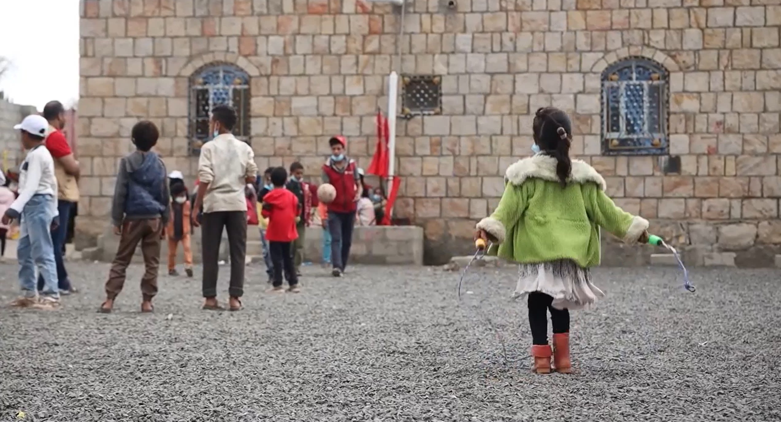 A young girl skipping in the play area of the social centre Taiz, Yemen. Photo: Save the Children.